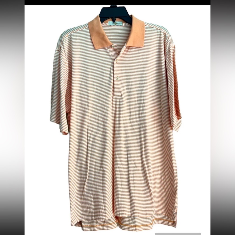 Peter Millar Polo Shirt Mens Medium Short Sleeve Orange White Stripe Cotton